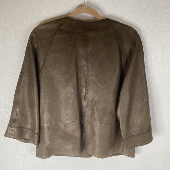 J Jill Sz M Brown Leather Shimm Swing Jacket - Picture 9 of 12